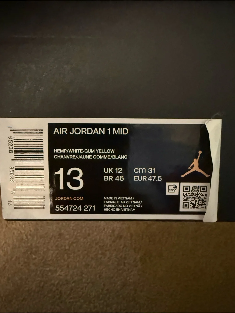 Jordan 1 Mid• in Hemp, White, Gum Yellow